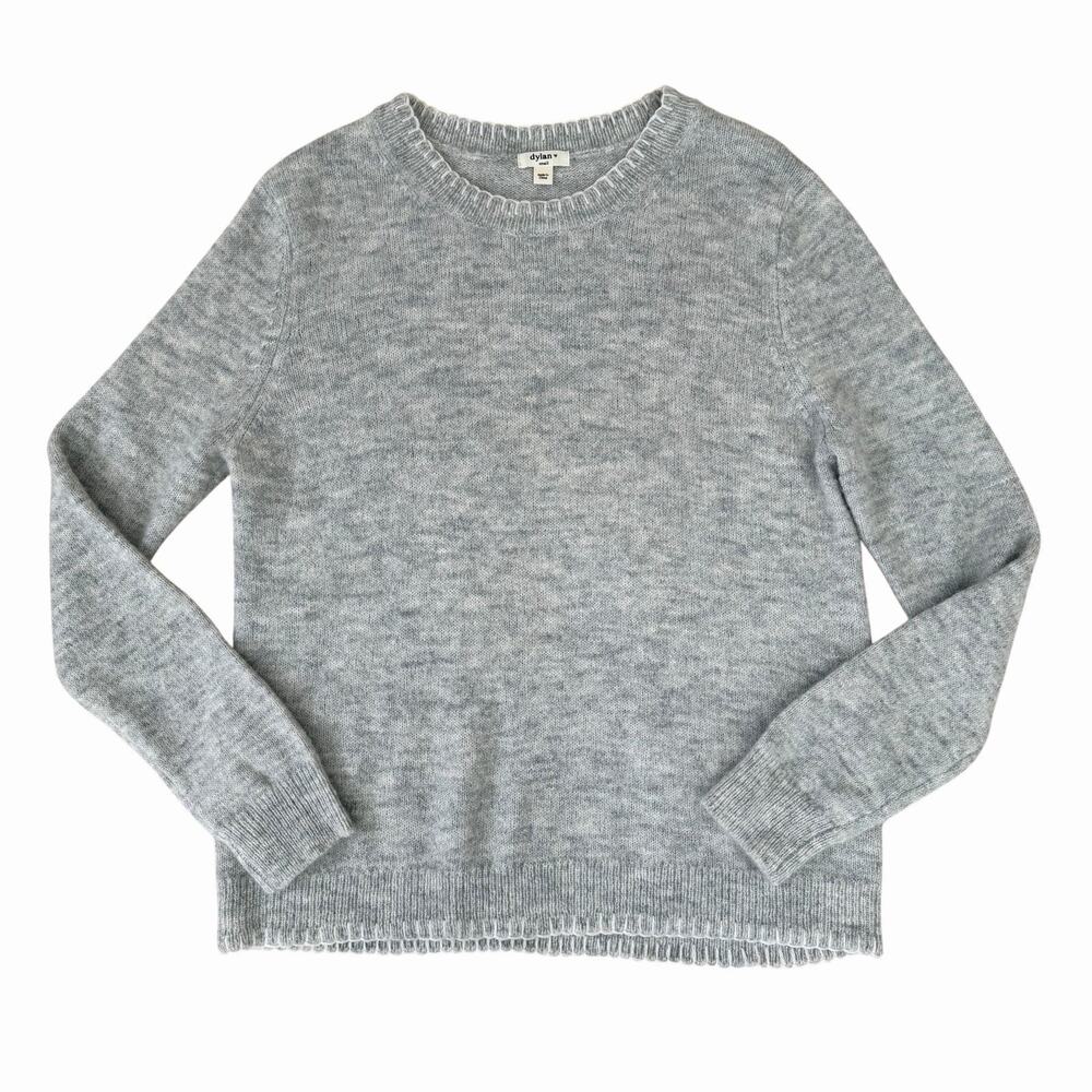 Dylan Alpaca Blend Blanket Stitch Knit Grey Sweater
